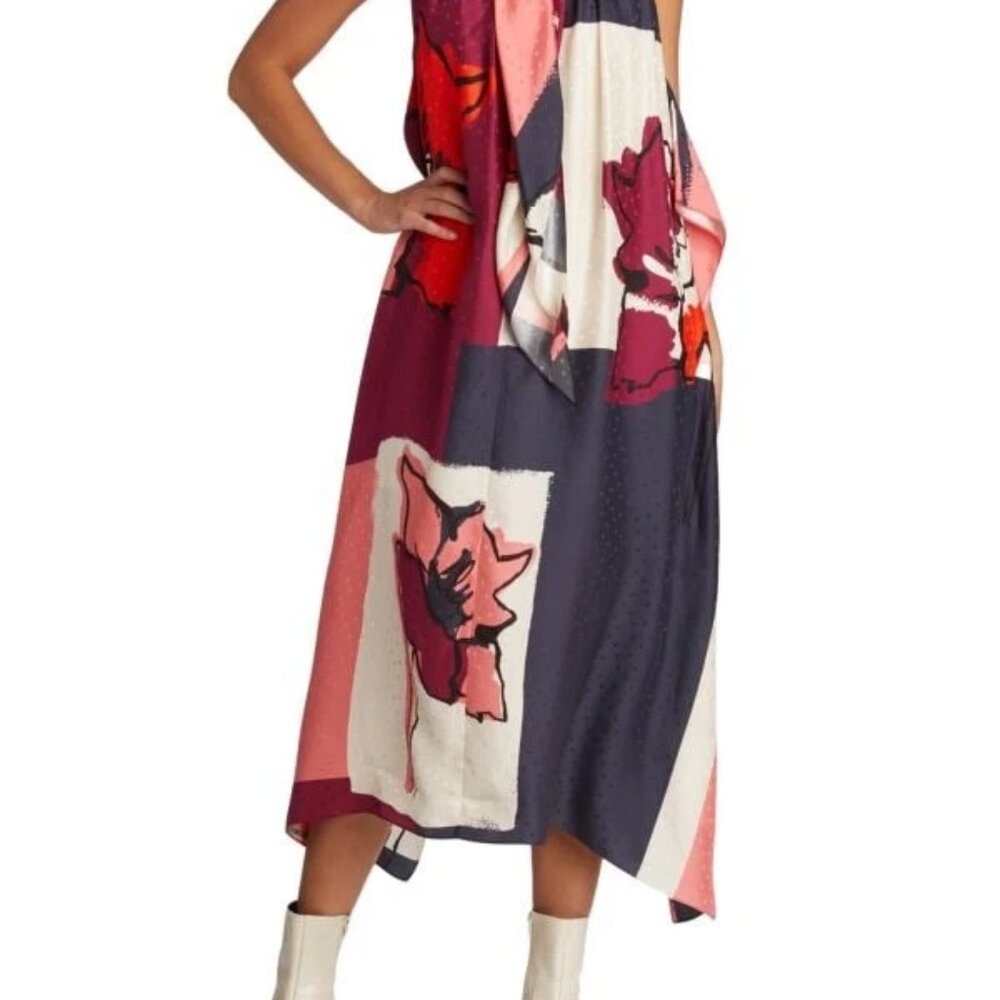 NWT Tanya Taylor Corinne silk tie neck midi dress S $695